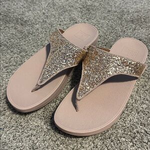 FitFlop Shimma Wedge Glitter Sandal Rose Gold women’s size 7